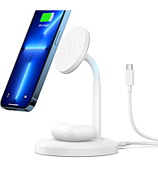 Syncwire Magnetic Wireless Charging Stand - [2 in 1, 360° Rotation, USB-C Cable] Wireless Charger Station Compatible with MagSafe iPhone 13 Pro Max/13 Pro/13/12 Pro Max/12 Pro/12 Mini, AirPods 2 3 Pro