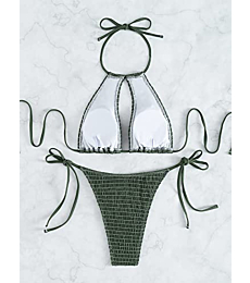 SOLY HUX Women's Smocked Halter Tie Side Bikini Bathing Suits 2 Piece Swimsuits