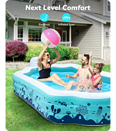 Inflatable Swimming Pool, Valwix 122" X 71" X 20" Full-Sized Family Blow Up Pools for Adults, Children, Above Ground Outdoor Garden Backyard Pool with Seat and Backrest, Summer Water Party for All