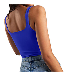 Artfish Women's Sleeveless Strappy Seamless Crop Tank Tops Square Neck Workout Fitness Basic Cropped Camis (Royal Blue, XS)