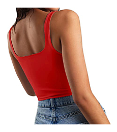 Artfish Women's Sleeveless Strappy Crop Tank Tops Square Neck Workout Gym Camis Going Out Red XS