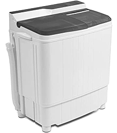 Portable Washing Machine, Compact Twin Tub Mini Washing Machine, 17.6 LBS Washer and Dryer Combo with Soaking Function, Semi-Automatic for Apartment, Dorms, RVs, Camping (White & Gray)