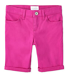 The Children's Place Single Girls Roll Cuff Twill Skimmer Shorts, NEON PINKSIZZLE, 5