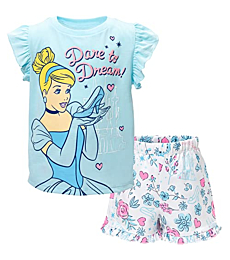 Disney Princess Cinderella Big Girls T-Shirt French Terry Shorts Blue/White 14-16