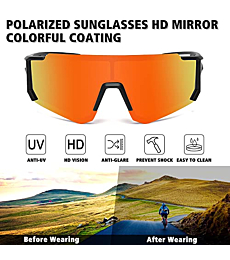 STORYCOAST Polarized Sports Sunglasses for Men Women,Bike Glasses Driving Fishing Cycling Mountain Bike Sunglasses UV400 Protection Black Frame-Red Mirror Lens
