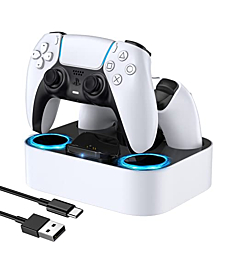 LVFAN PS5 Controller Charging Station, PS5 Controller Fast Charging Dock with Safety Chip Protection & LED Indicator, Controller Charger Station for Playstation 5 Controller (White)