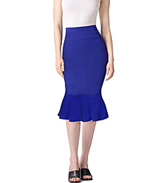 Womens Premium Nylon Ponte Stretch Office Pencil Skirt Made Below Knee KSK45010 1073T Royal S
