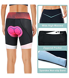 NORTHHILL Women's Padded 4D Bike Shorts Biking Riding Bicycle Cycle Gel High Waisted Pockets Shorts with Padding Red XL
