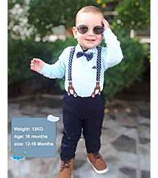 Baby Boy Clothes Set Infant Tuxedo Long Sleeve Gentleman Suit Outfits + Beret Hat + Suspender Pants + Bowtie 0-18M