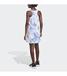 adidas Girls' Big Sleeveless Curved Hem Tank Dress, White with Blue, Small (7/8)