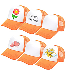 6 Pack Kids Mesh Trucker Hat DIY Sublimation Blank Baseball Hat Cap Adjustable Sports Outdoor Snapback Sun Hat Trucker Cap (6Pack-Orange White)