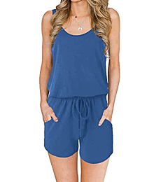 ANRABESS Women's Summer Solid Casual Sleeveless Tank Rompers Beach Jumpsuits with Pockets 209tianlan-M