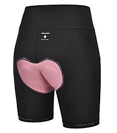 DEALYORK Padded Bike Shorts Women Cycling Shorts with Pocket, Mountain Biking Bicycle Riding Pant High Waist Ergonomic Black