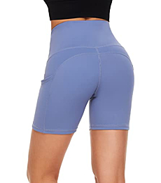 Custer's Night Women's 8"/ 5" High Waist Biker Shorts Yoga Workout Running Compression Exercise Shorts Side Pockets Blue-5 XL