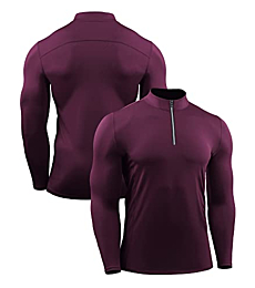 NELEUS Men's Compression Shirts 1/4 Zip Pullover Long Sleeved Running Shirts 3 Pack,5086,Red/Navy/Blue,L