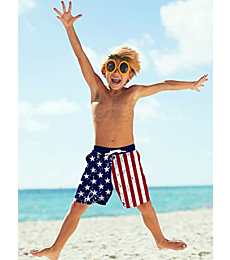 ALISISTER Boys Swim Shorts Size 12 Youth Kids USA Flag Board Trunks Quick Dry Boardshorts American Striped and Star Bathing Suit Drawstring Swimwear Mesh Lining Hawaiian Summer Clothing 11T