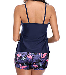 Holipick Women Flamingo Tankini Swimsuits Two Piece Tummy Control Bathing Suits Ruffle Swim Tank Top with Boy Shorts Swimwear XS