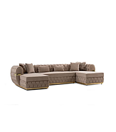 Modern U-Shape Sectional Sofa for Living Room w/Double Chaise Button Tufted Silver Trimmed Base Fully Assembled Pillows Included Deep & Medium Firm Seats