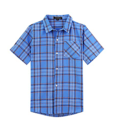Spring&Gege Boys' Casual Short Sleeve Plaid Button Down Cotton Dress Shirts, Blue Check Gingham, 11-12 Years