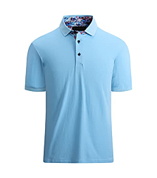 Esabel.C Men's Regular Fit Short Sleeve Fashion Designed Solid Polo Shirt,Blue,L