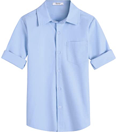 Boyoo Boys' Long Sleeve Dress Shirt 100% Cotton Button Down Shirt for 4-13 Years Blue