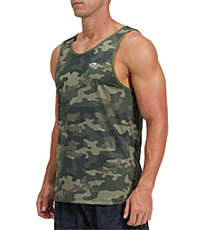 KPSUN Men's Quick Dry Sports Tank Tops Athletic Gym Bodybuilding Fitness Sleeveless Shirts for Beach Running Workout(Camo Green S)