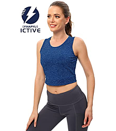 ICTIVE Workout Cropped Crop Tank Tops for Women Twist Tie Back Sleeveless Athletic Muscle Shirt Cute Crop Cami Top Dance Yoga Exercise Running Sports Clothes DarkBlue L