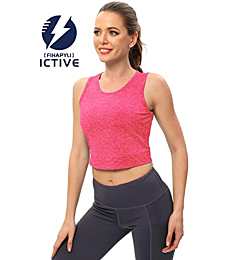 ICTIVE Workout Cropped Crop Tank Tops for Women Twist Tie Back Sleeveless Athletic Muscle Shirt Cute Crop Cami Top Dance Yoga Exercise Running Sports Clothes Rose L