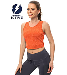 ICTIVE Workout Cropped Crop Tank Tops for Women Twist Tie Back Sleeveless Athletic Muscle Shirt Cute Crop Cami Top Dance Yoga Exercise Running Sports Clothes Orange L