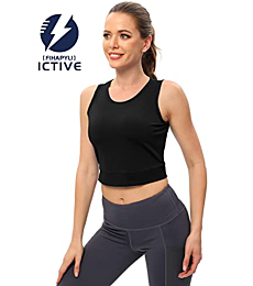 ICTIVE Workout Cropped Crop Tank Tops for Women Twist Tie Back Sleeveless Athletic Muscle Shirt Cute Crop Cami Top Dance Yoga Exercise Running Sports Clothes Black L