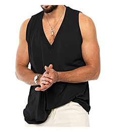 Men's Casual Tank Tops Sleeveless V Neck T Shirts Gym Shirts for Workout Summer Beach Tanks Plus Size Black M