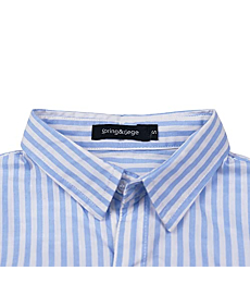 Spring&Gege Boys Button Down Dress Shirt Long Sleeve Casual Vertical Striped Shirt, Blue and White, Size 13-14 Years