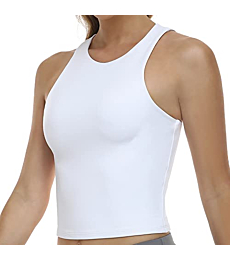 Colorfulkoala Women's Summer Tank Tops Body Contour Sleeveless Crop Double Lined Yoga Shirts (M, White)