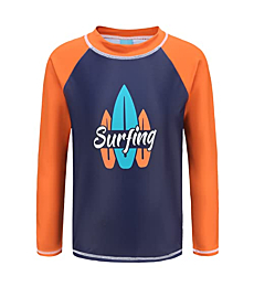 Lollisy Boys Rash Guard One Piece Swimsuits Long Sleeve Swim Shirt for Kids Navy Surfing Size 6/6x