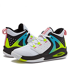 AND1 Takeoff 3.0 Boys Basketball Shoes, Mid Top Cool Court Sneakers for Kids - White/Black Trim/Yellow, 7 Big Kid