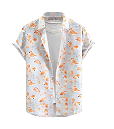 Men's Novelty Hawaiian Shirt Button Down Casual Short Sleeve Shirts Summer Tropical Floral Aloha Shirts White