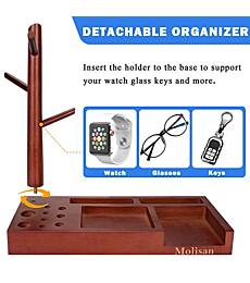 Wood Desk Organizer, Desktop Organizer with Pen Holder, Pencil Holder, Phone Stand, Business Card Holder, Sticky Note Tray, Office Accessories Caddy, for Watch and Keys, Desktop Organizer, Brown