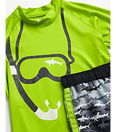 Boys' Rash Guard Set - 2 Piece UPF 50+ Quick Dry Swim Shirt and Bathing Suit (12M-18), Size 12 Months, Lime/White Goggles By iXtreme 
