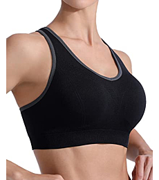 FITTIN Racerback Sports Bras for Women Pack of 2- Padded Seamless Medium Support for Yoga Gym Workout Fitness Black/White