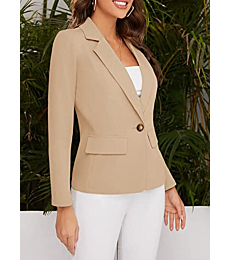 Women's Long Sleeve Blazer Open Front Cardigan Jacket Work Office Lapel Collar Blazers with Pocket Kakhi
