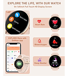 Round Smart Watches for Women, 2022 HD LCD Smartwatch iPhone/Samsung Compatible, 3ATM Waterproof Fitness Watch Monitor for Heart Rate, Blood Oxygen, Sleep, Activity Tracker with Steps, Calories