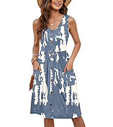 MOLERANI Women Summer Dresses Sleeveless Casual Loose Swing Button Down Midi Dress with Pockets(Floral White Rose,L)