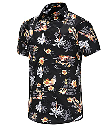 Men's Hawaiian Shirt Button Down Short Sleeves Hawaiian Short Sleeve Shirt Floral Summer Hawaiian Shirts for Men-19-L