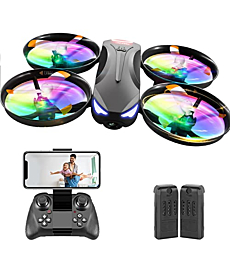 4DRC V16 Drone with Camera for Kids,1080P FPV Camera Mini RC Quadcopter Beginners Toy with 7 Colors LED Lights,3D Flips,Gesture Selfie,Headless Mode,Altitude Hold,Boys Girls Birthday Gifts,