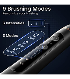 SEAGO Ultrasonic Electric Toothbrush for Adults, Twin-Engine 3 Modes and 3 Intensities, Wireless Rechargeable Sonic Toothbrush, 8 Brush Heads & Travel Toothbrush Set, Black