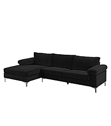 Casa Andrea Milano Modern Sectional Sofa L Shaped Velvet Couch, with Extra Wide Chaise Lounge