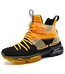 JMFCHI Boys Basketball Shoes Kids Sneakers High-top Sports Shoes Durable Lace-up Non-Slip Running Shoes for Little Kids Big Kids and Girls Size 5 Black Orange