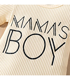 Newborn Infant Baby Boy Clothes Mamas Boy Ribbed Knitted Cotton Romper Dinosour Short Summer Outfits Set (Beige-short, 0-3 Months)