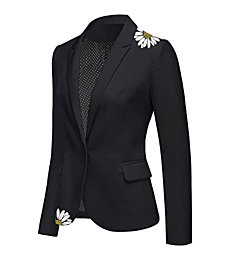 LookbookStore Women's Casual Notched Lapel Formal Button Long Sleeve Work Office Blazer Jacket Suit Daisy Printed Size Medium