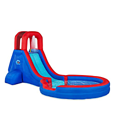 Sunny & Fun Inflatable Single Ring Water Slide Park – Heavy-Duty for Outdoor Fun - Climbing Wall, Slide & Deep Pool – Easy to Set Up & Inflate with Included Air Pump & Carrying Case